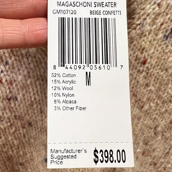 Magaschoni NWT $398 Sweater Beige Confetti Alpaca Wool Blend V Neck Size M - Picture 10 of 14